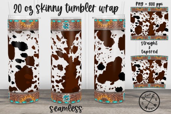 Cow Print Tooled Leather Tumbler Wrap: A Seamless Digital Design for Creative Sublimation