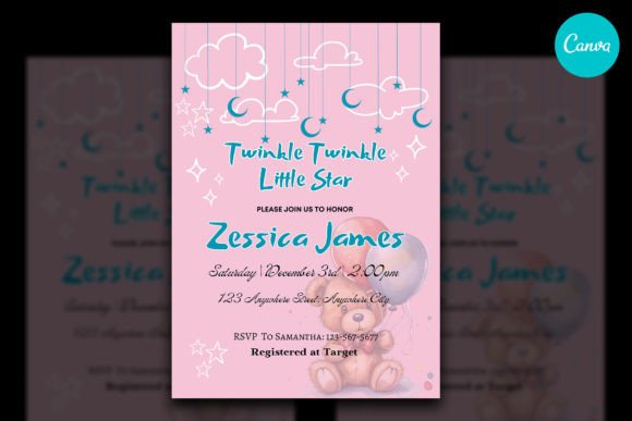 Pink Bear Baby Shower Invite via Canva