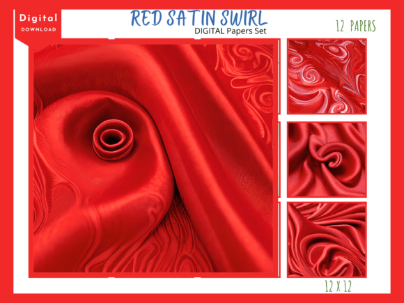 Red Satin Swirl Digital Papers Set of 12